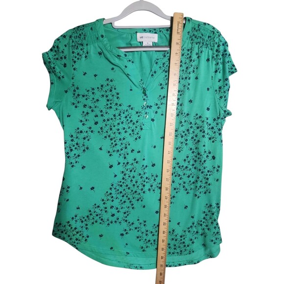 Liz Claiborne Women’s Top Size Small Green Floral V-Neck Short Sleeve Blouse - Picture 4 of 5